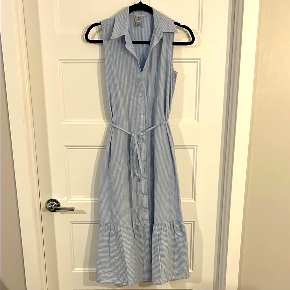 Tristan Style Cotton Sleeveless Blue Striped Dress Small Euc